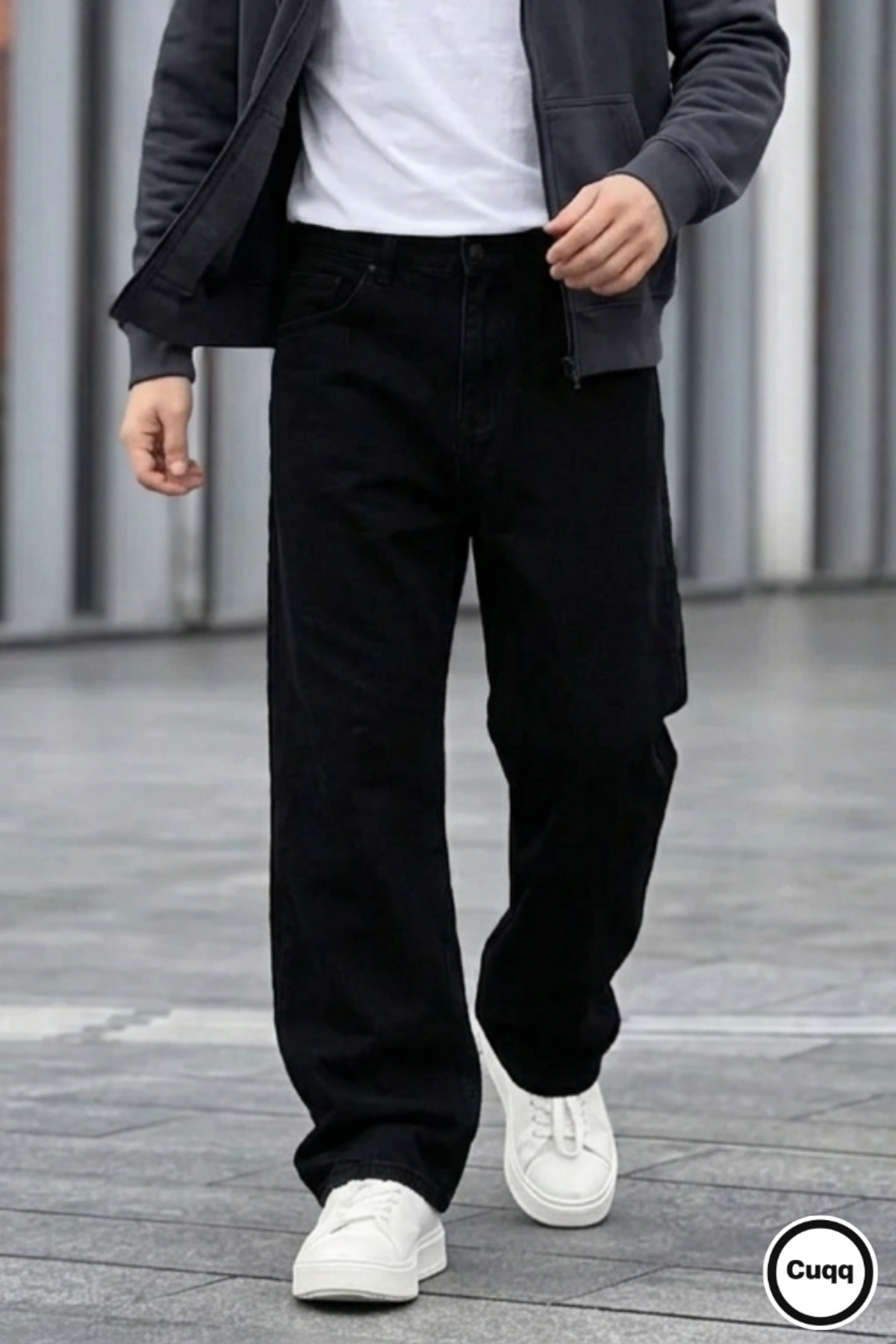 Cuqq Denim  Erkek Siyah Baggy Jean Kot Pantolon – Rahat Kesim Bol Paça Oversize Sokak Modası Denim - Görsel 3