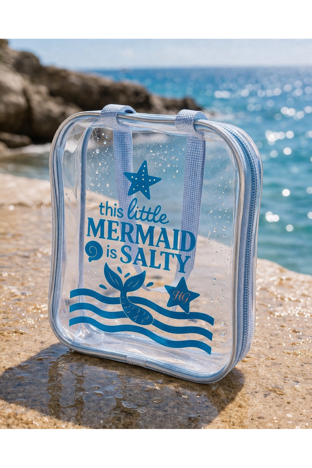 HİG HOME Mermaid Temalı Şeffaf Plaj Çantası, Su Geçirmez Yazlık Kadın Tatil Çantası görsel 3