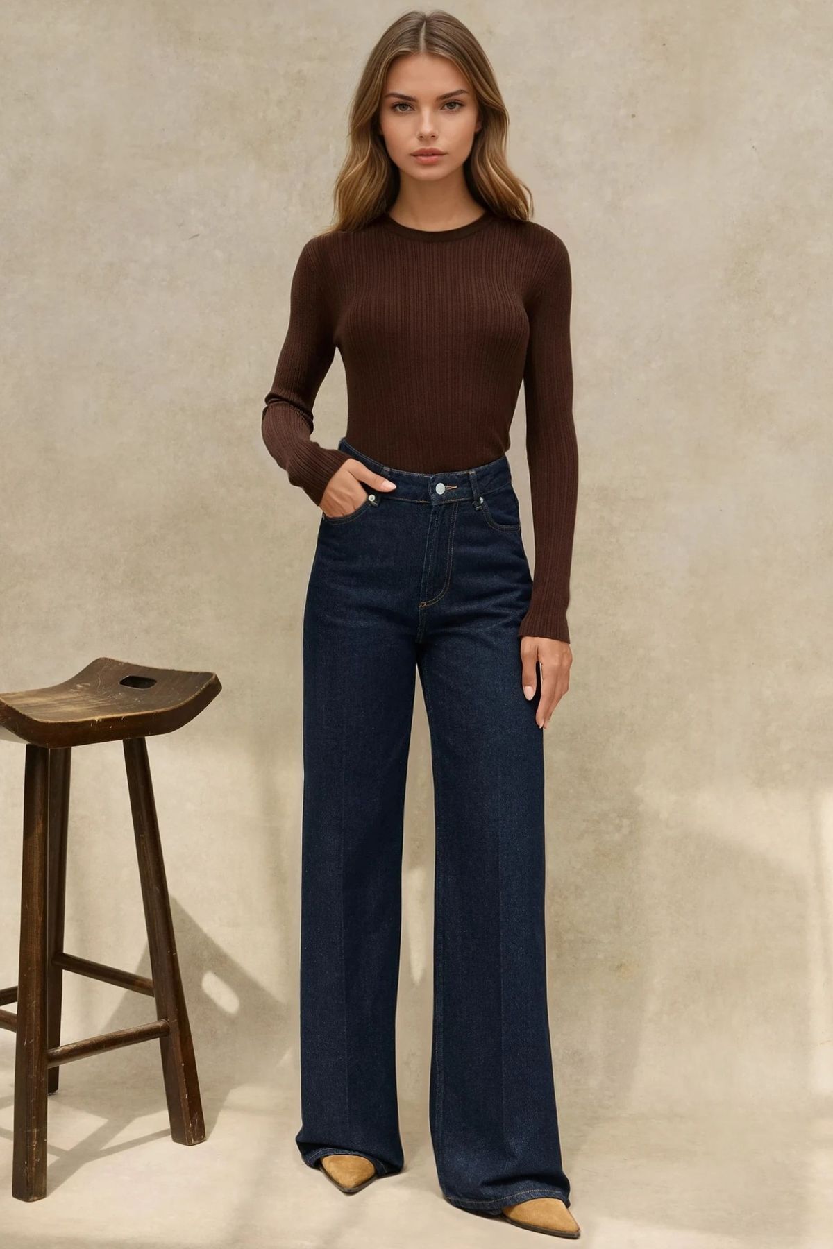 Hiccup  Geniş Paça Raw Kot Pantolon - Görsel 4