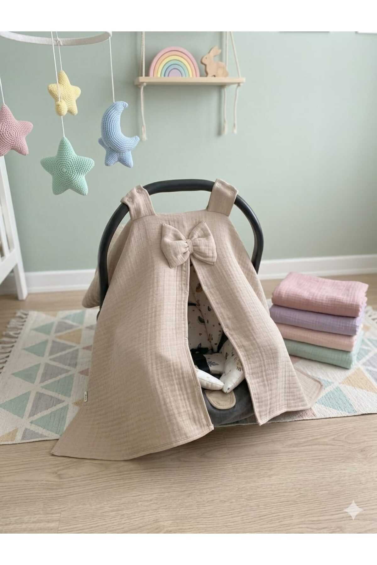 100% Organic Cotton Fabric Muslin Single Layer Stroller Cover Set 90x110 Cm