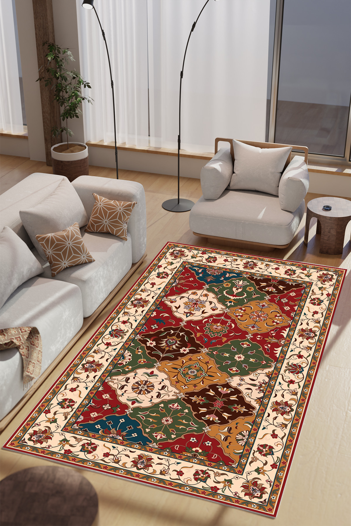 Multicolor Authentic Patterned Machine Washable Living Room Rug Bedroom Rug & Runner Models