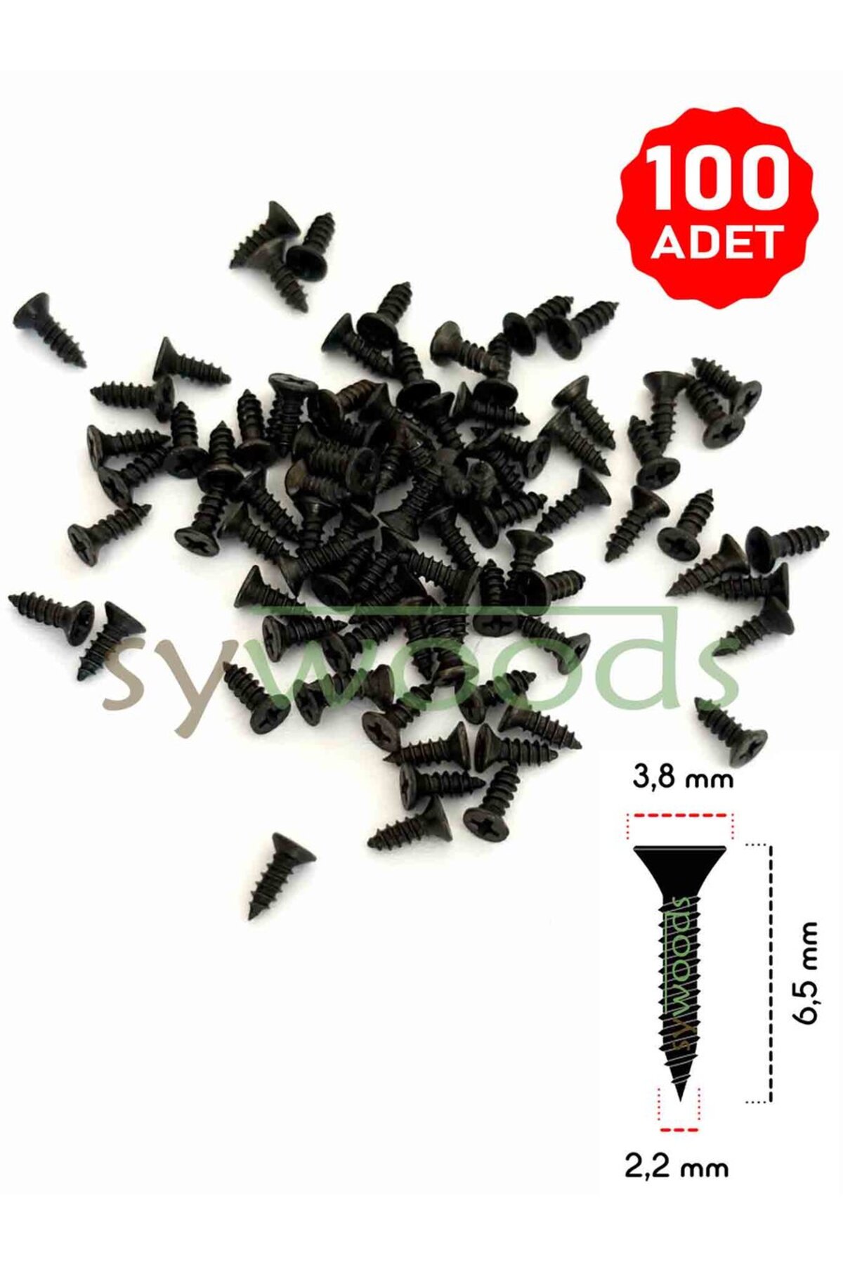 sywoods 100 Adet 6,5 mm Mini Hobi Vidası Siyah
