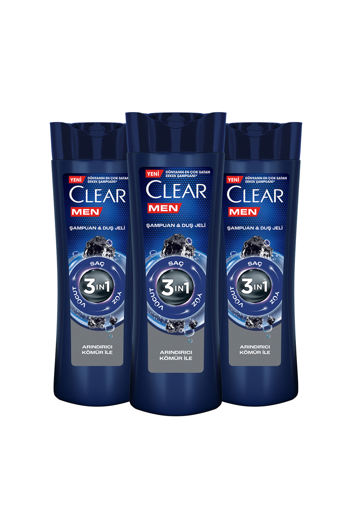 Men 3 in 1 Şampuan & Duş Jeli Arındırıcı Kömür Saç Yüz Vücut İçin 350 ml x3 — SET.UNİ.3894 — تصویر 3 از 9
