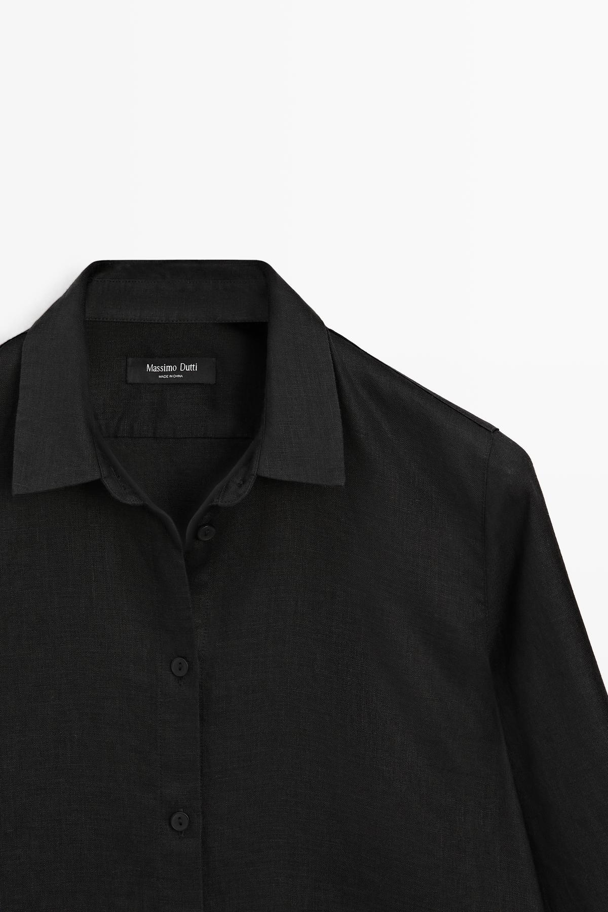 Massimo Dutti  Dökümlü %100 keten gömlek - Görsel 5