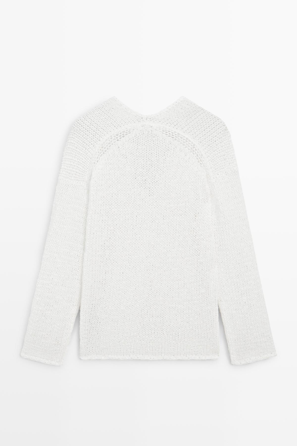 Massimo Dutti  Ajurlu V yaka triko kazak - Görsel 8