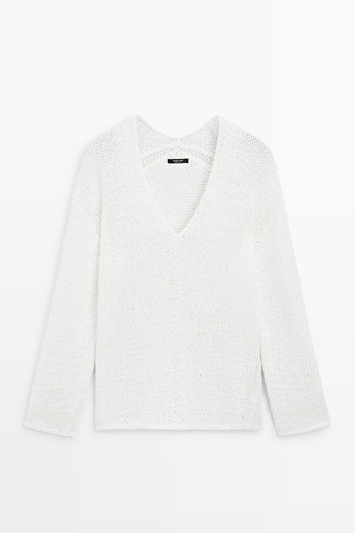 Massimo Dutti  Ajurlu V yaka triko kazak - Görsel 5