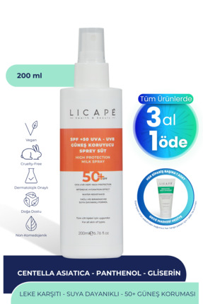 Licape Spf 50 Faktör Uva - Uvb Güneş Koruyucu Sprey Süt 200ml