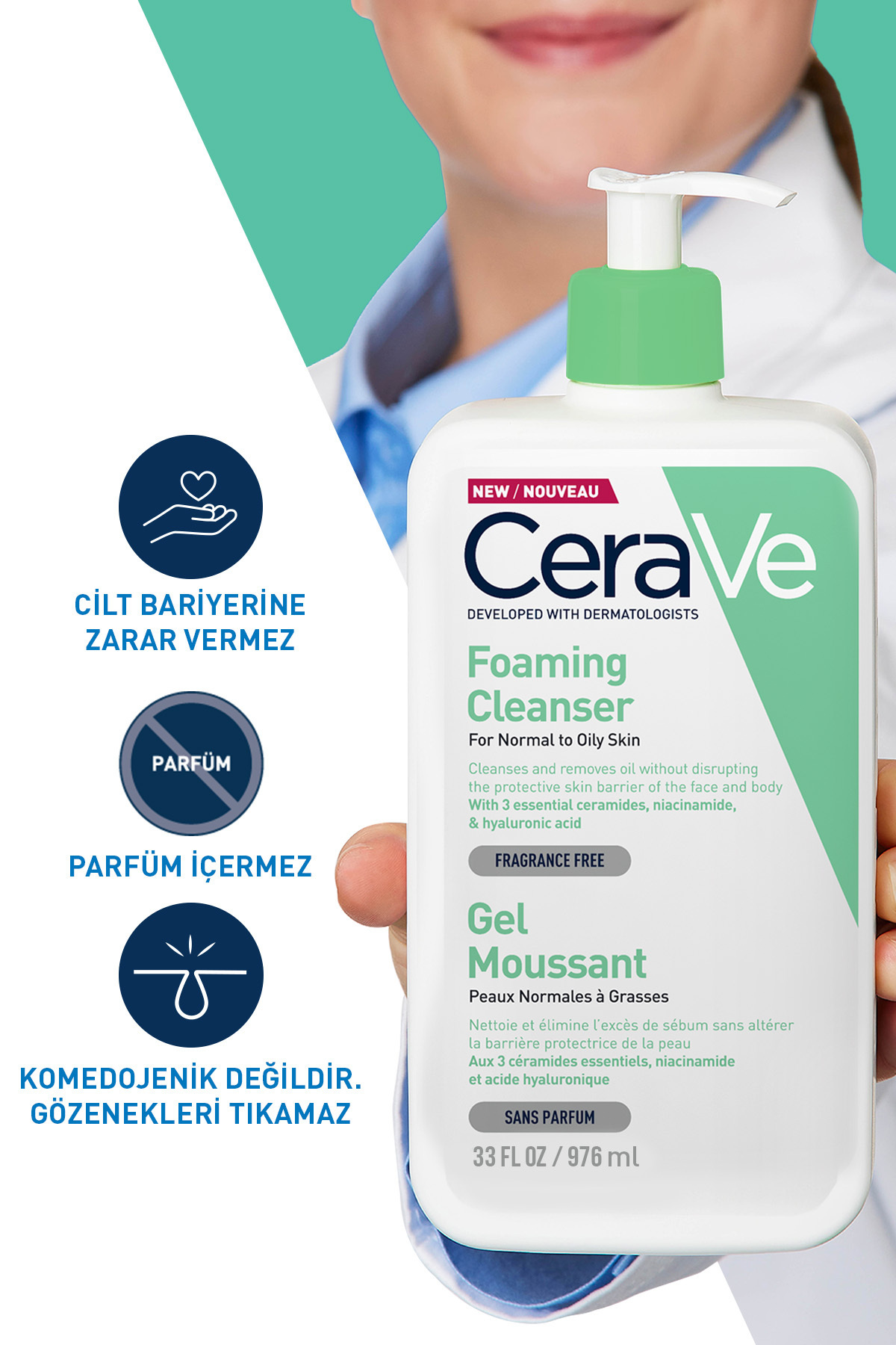 NORMAL VE KARMA CİLTLER İÇİN NİASİNAMİD İÇERİKLİ KÖPÜREN TEMİZLEYİCİ 976 ML — 8690595228846 — تصویر 6 از 7
