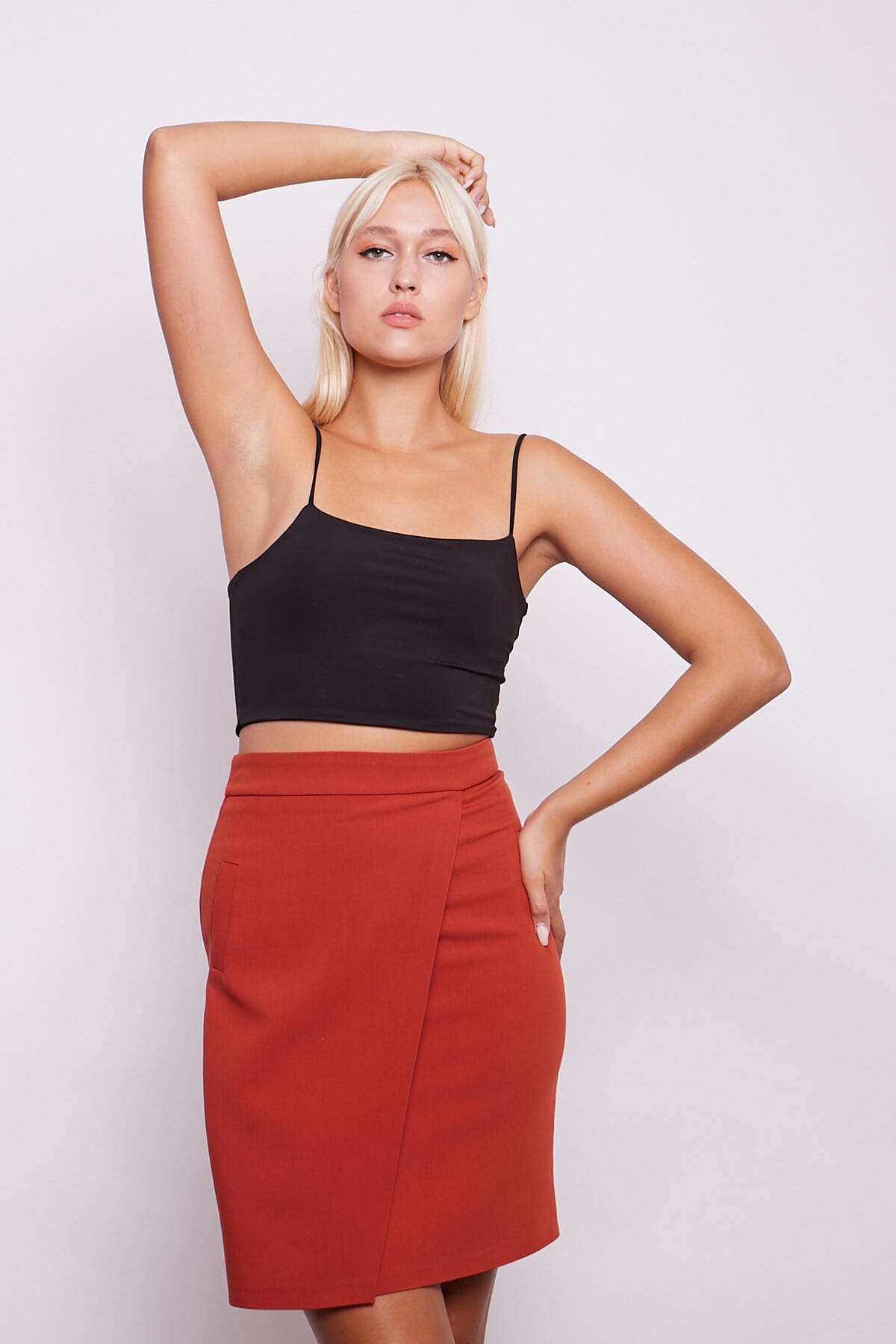 High Waist Wrap Wrap Lightweight Lycra Fabric Pen Office Skirt-Tile