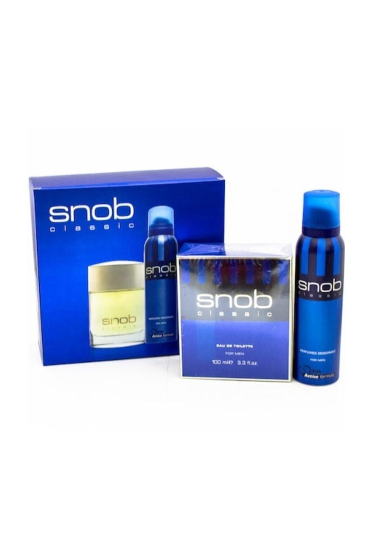 Snob Mavi Klasik Erkek Parfüm Seti 100ml Edt + 150 ml Snop Deodorant — سفید 051