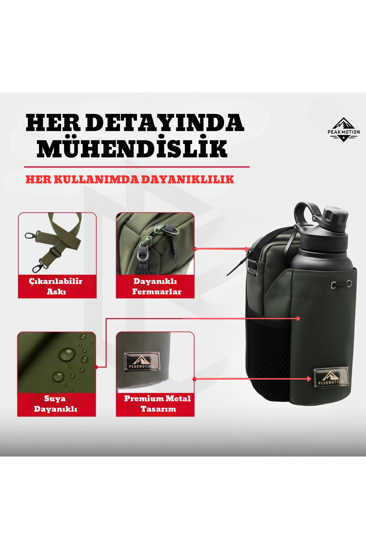 PeakMotion Manyetik Haki Spor Çantası |Suya Dayanıklı Tasarım, Çok Bölmeli Spor & Seyahat Çantası görsel 3