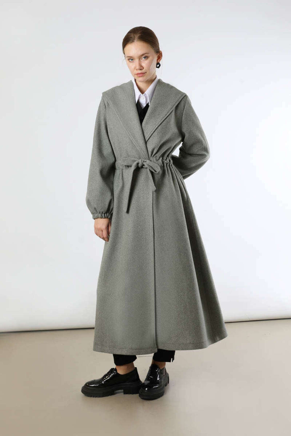 ZÜLAYS  Maria Uzun Kaşe Kaban Gri - Görsel 3