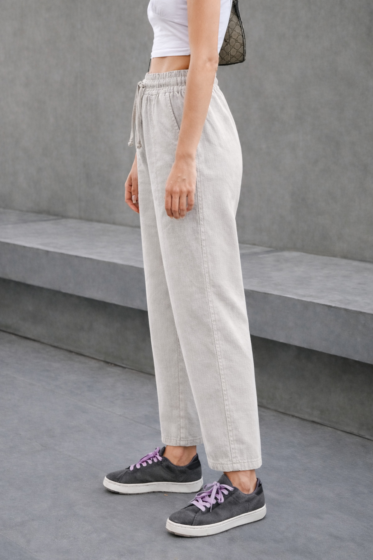 COMBİNE MİCHAİL  Kadın Beli Lastikli Gri Şalvar Pantolon - Görsel 5