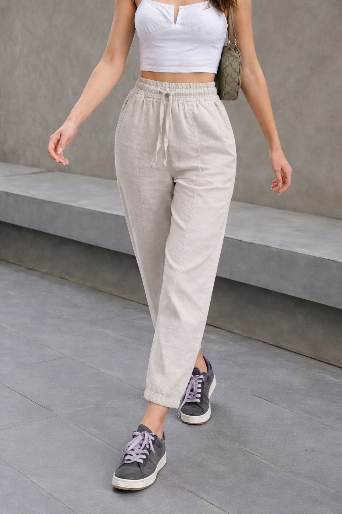 COMBİNE MİCHAİL  Kadın Beli Lastikli Gri Şalvar Pantolon - Görsel 6