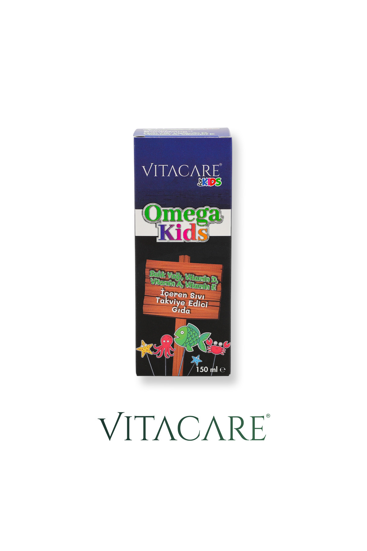 Vitacare Omega Kids – 150 ml | Çocuklar için Balık Yağı, Vitamin A, D & E Tak...
