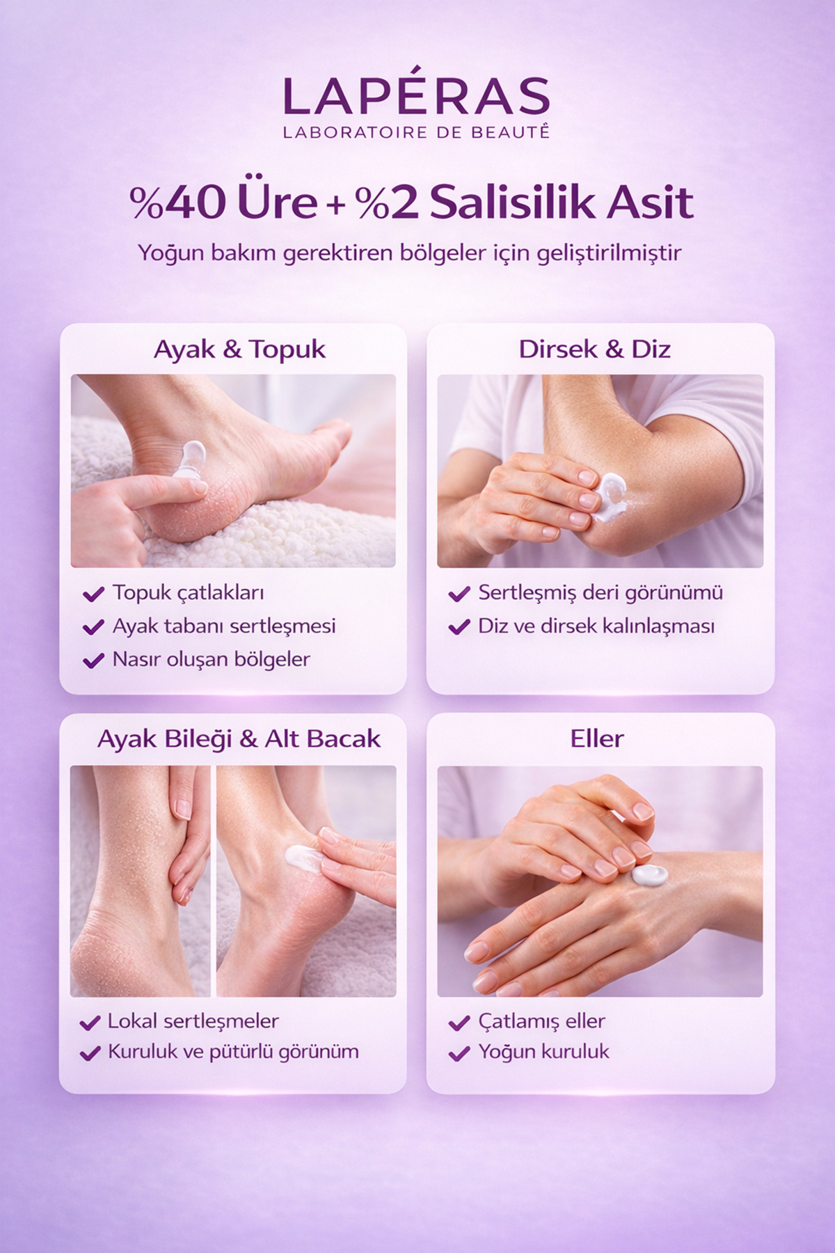 %40 Üre Ayak ve Topuk Çatlak Kremi | Yoğun Nemlendirici, Nasır, Koku Karşıtı | Kuru Sertleşmiş Ciltler İçin | %2 Salisilik Asit 75 ml — LPS001511161 — تصویر 5 از 9