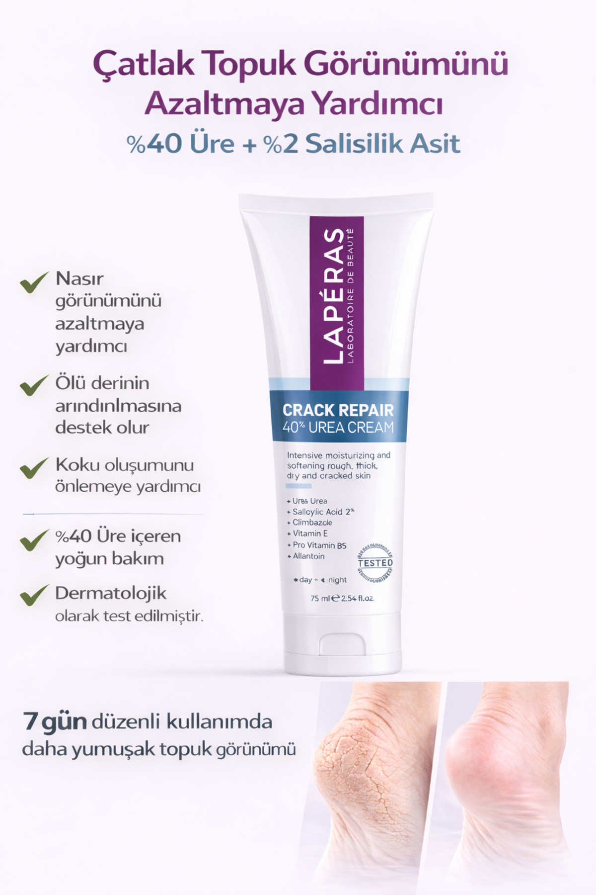 %40 Üre Ayak ve Topuk Çatlak Kremi | Yoğun Nemlendirici, Nasır, Koku Karşıtı | Kuru Sertleşmiş Ciltler İçin | %2 Salisilik Asit 75 ml — LPS001511161 — تصویر 3 از 9