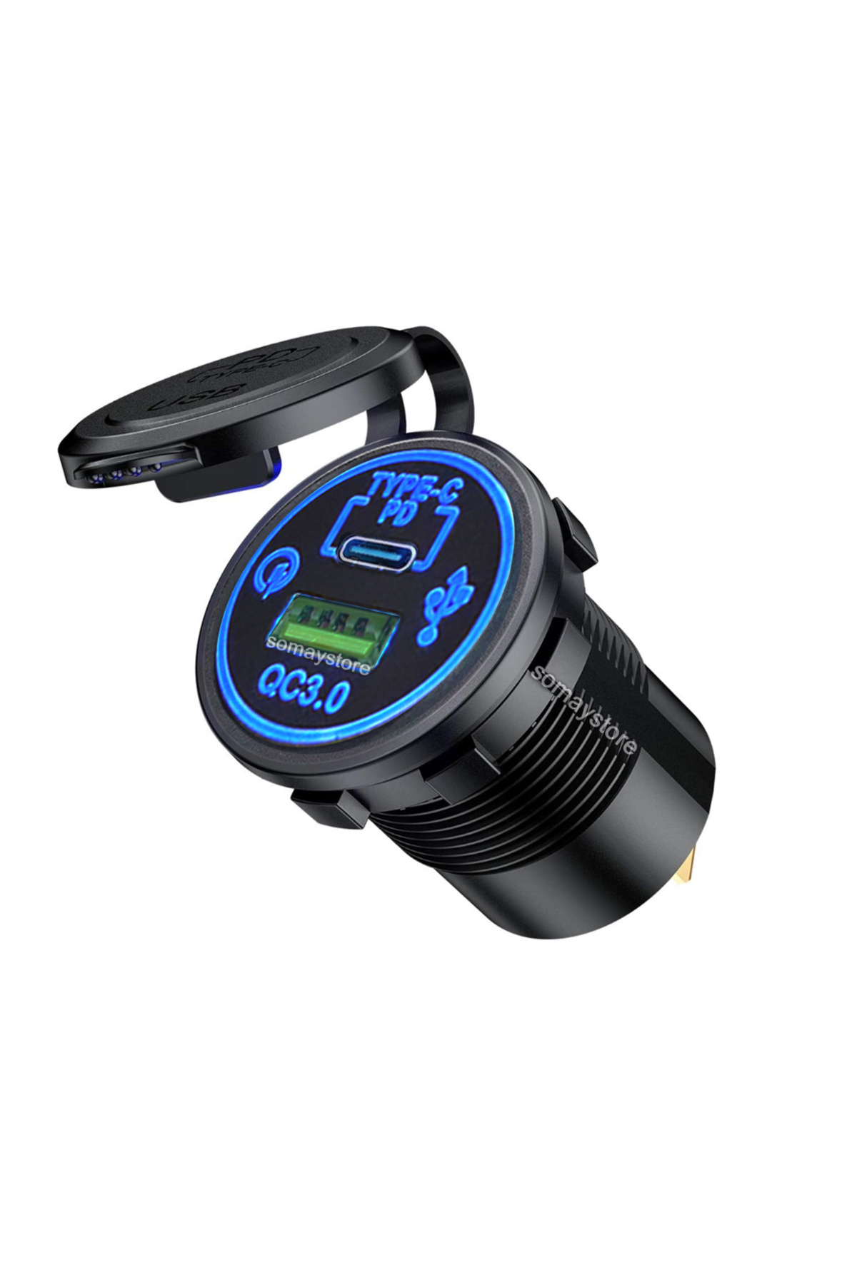Marine Usb 3.0 -Type-C Socket 12-24V (TYPE-C: 30w USB-A: 18W)