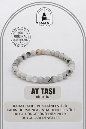 OSMANLI DEĞERLİ TAŞ Sertifikalı Ay Taşı Doğaltaş Bileklik 6 mm
