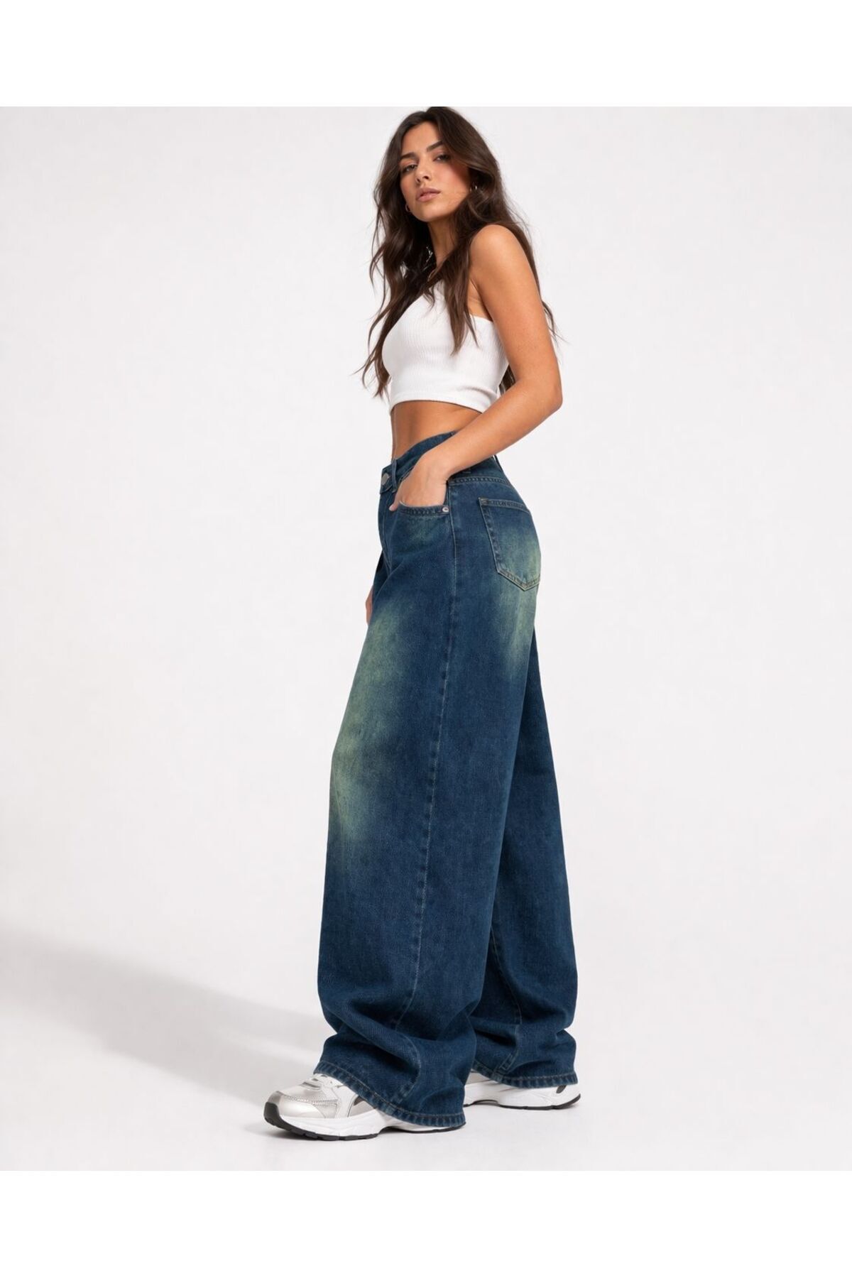 St.Poll ESKİTME VİNTAGE YEŞİL YIKAMA UNİSEX BAGGY JEANS PANTOLON görsel 6