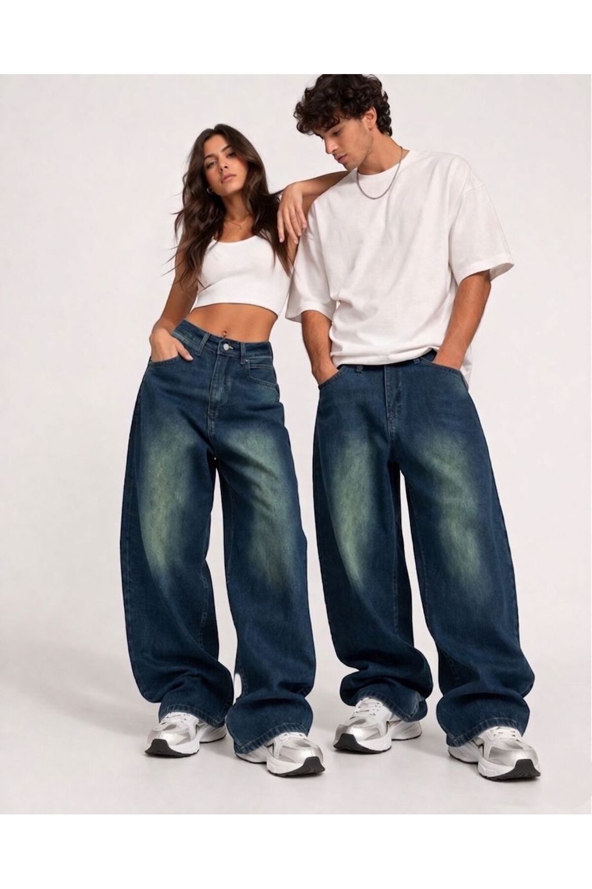 St.Poll ESKİTME VİNTAGE YEŞİL YIKAMA UNİSEX BAGGY JEANS PANTOLON görsel 4