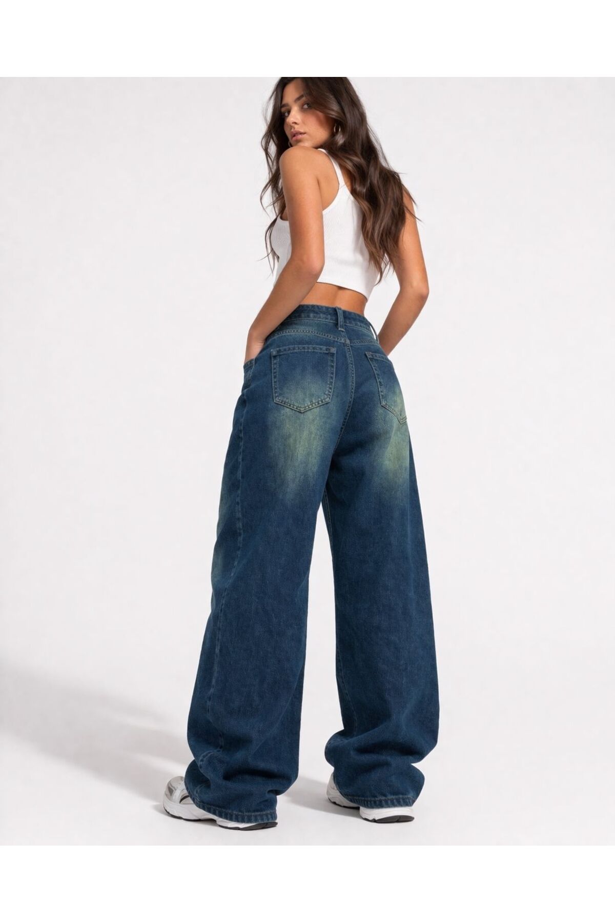 St.Poll ESKİTME VİNTAGE YEŞİL YIKAMA UNİSEX BAGGY JEANS PANTOLON görsel 5