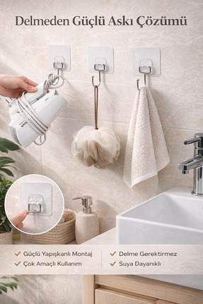 Alper Banyo Güçlü Yapışkanlı Duvar Askısı Krom Kaplama Banyo Mutfak Havlu Kan...