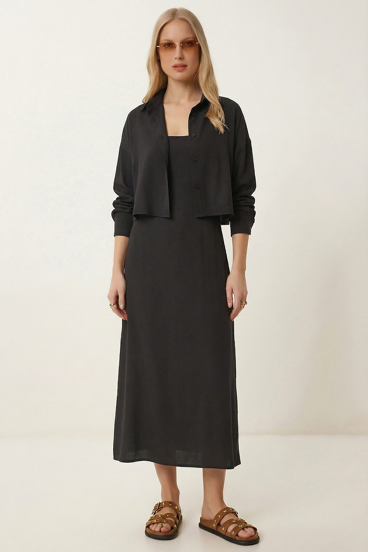 Lovelyİstanbul  Askılı Elbise Gömlek Modal Takım LCI0070 SİYAH - Görsel 4