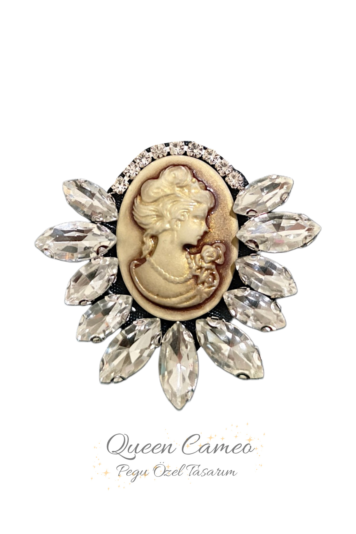 QUEEN CAMEO SPECIAL SERIES HANDMADE BROOCH WITH SILVER GEMSTONE, NEEDLE ,BAG SHIRT,JACKET