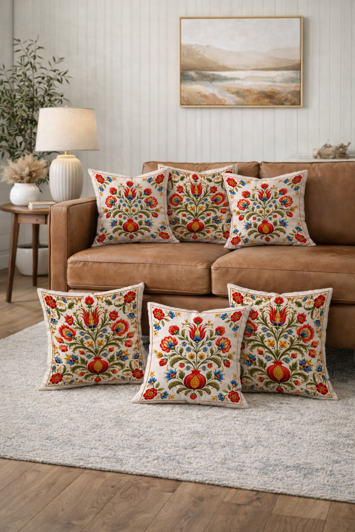 Folk Flower Punch Embroidery Pattern Pillowcase 6-Piece Set 43x43 cm Digital Printing Decorative
