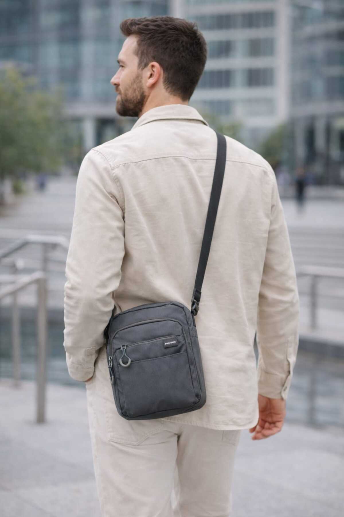 Sanmorris Unisex Çok Bölmeli Fonksiyonel Omuz Çantası - Günlük El Çantası görsel 8