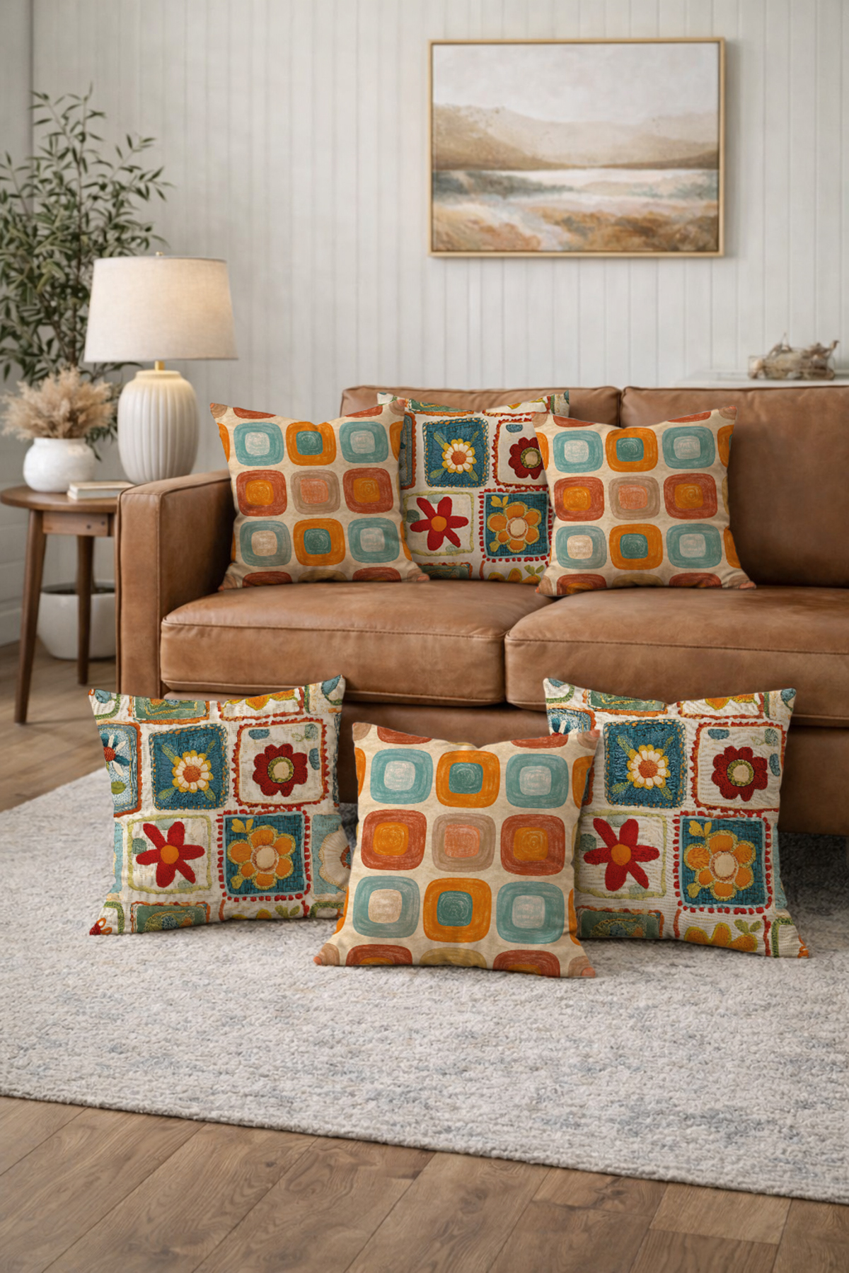 Colorful Patchwork Geometric Patterned Pillowcase 6-Piece Set 43x43 cm Digital Printing