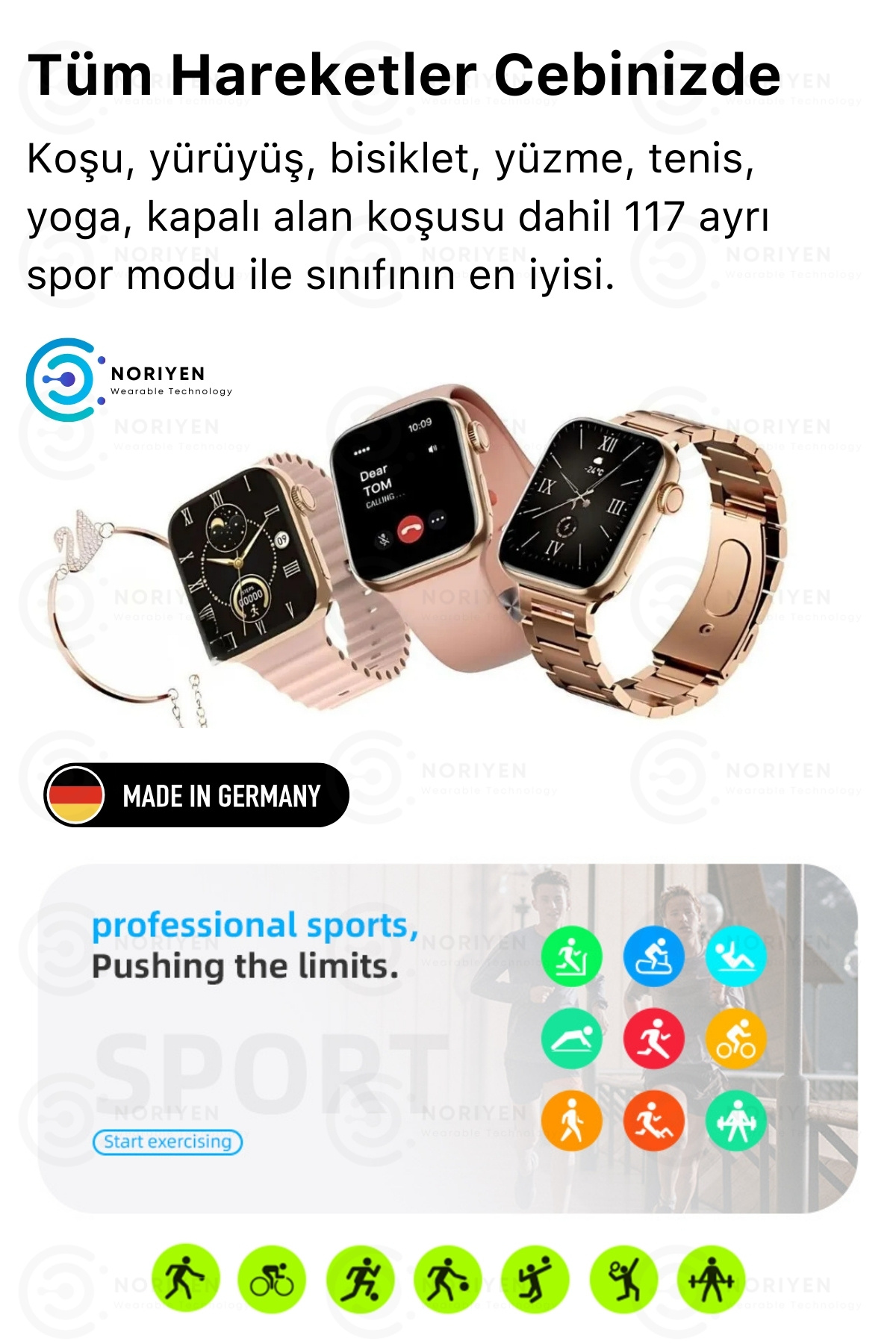 Yeni Nesil 3 Kordonlu Kadın Akıllı Saat Sağlık ve Spor Sensörlü Watch 9 Plus Series Şık Saat Siyah