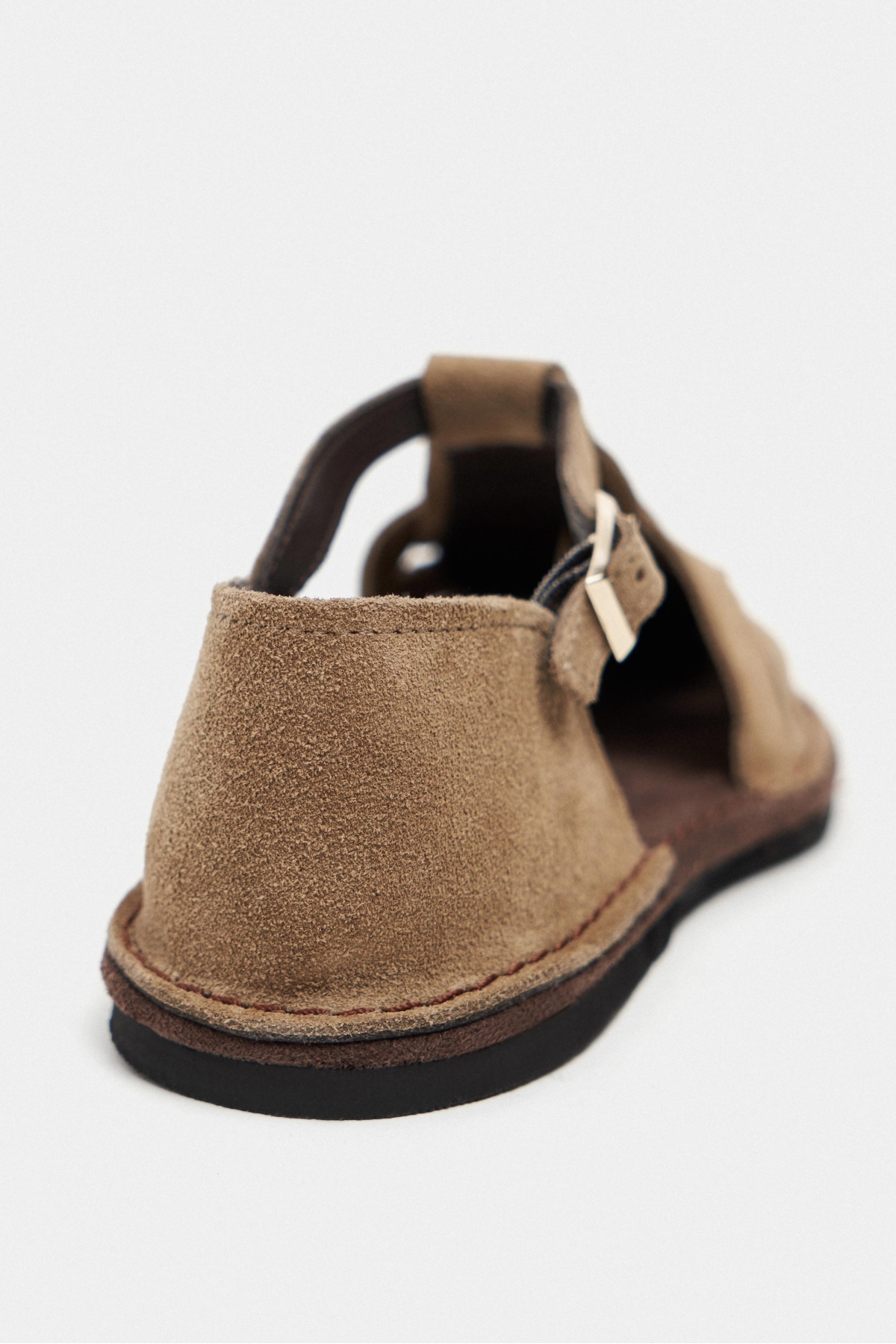 NİŞANTAŞI SHOES Hugel Rome Bej Süet Deri Toka Detay Düz Taban Kadın Sandalet görsel 6
