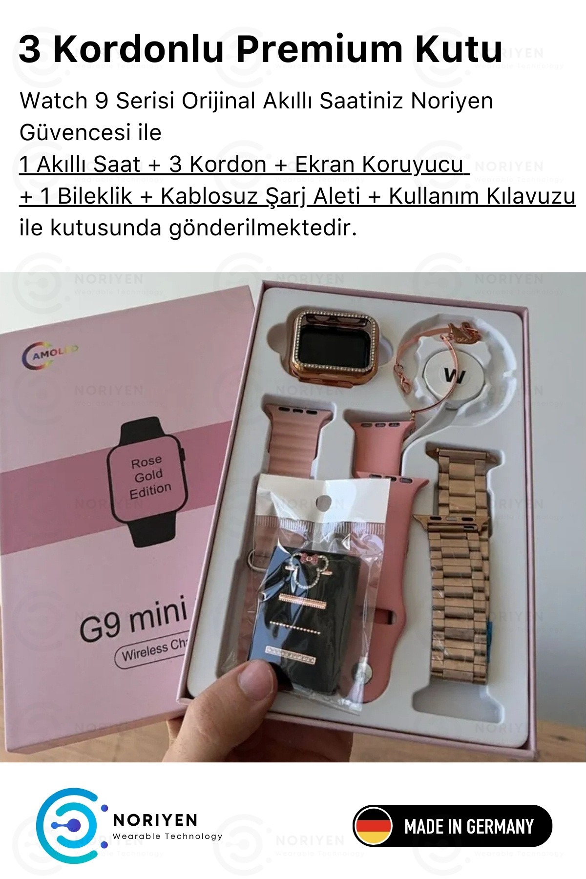 Yeni Nesil 3 Kordonlu Kadın Akıllı Saat Sağlık ve Spor Sensörlü Watch 9 Plus Series Şık Saat Siyah