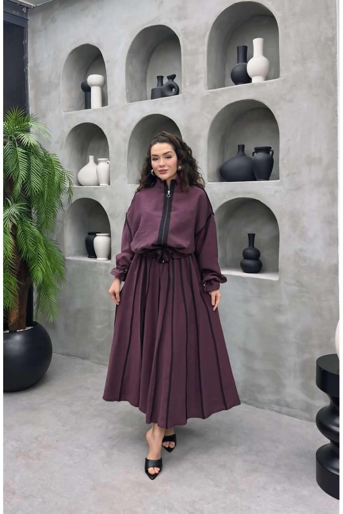 Cardella Vanessa Premium Tnsl Fabric Skirt Suit - Elegant Piping Detailed Suit, Compatible with Hijab