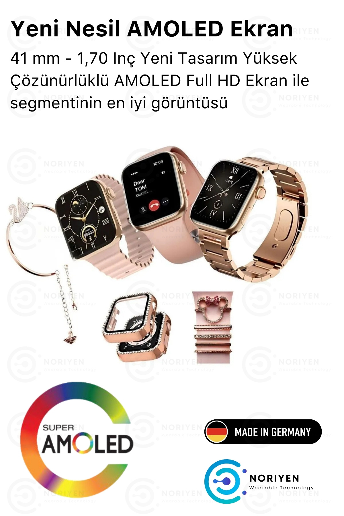 Yeni Nesil 3 Kordonlu Kadın Akıllı Saat Sağlık ve Spor Sensörlü Watch 9 Plus Series Şık Saat Siyah