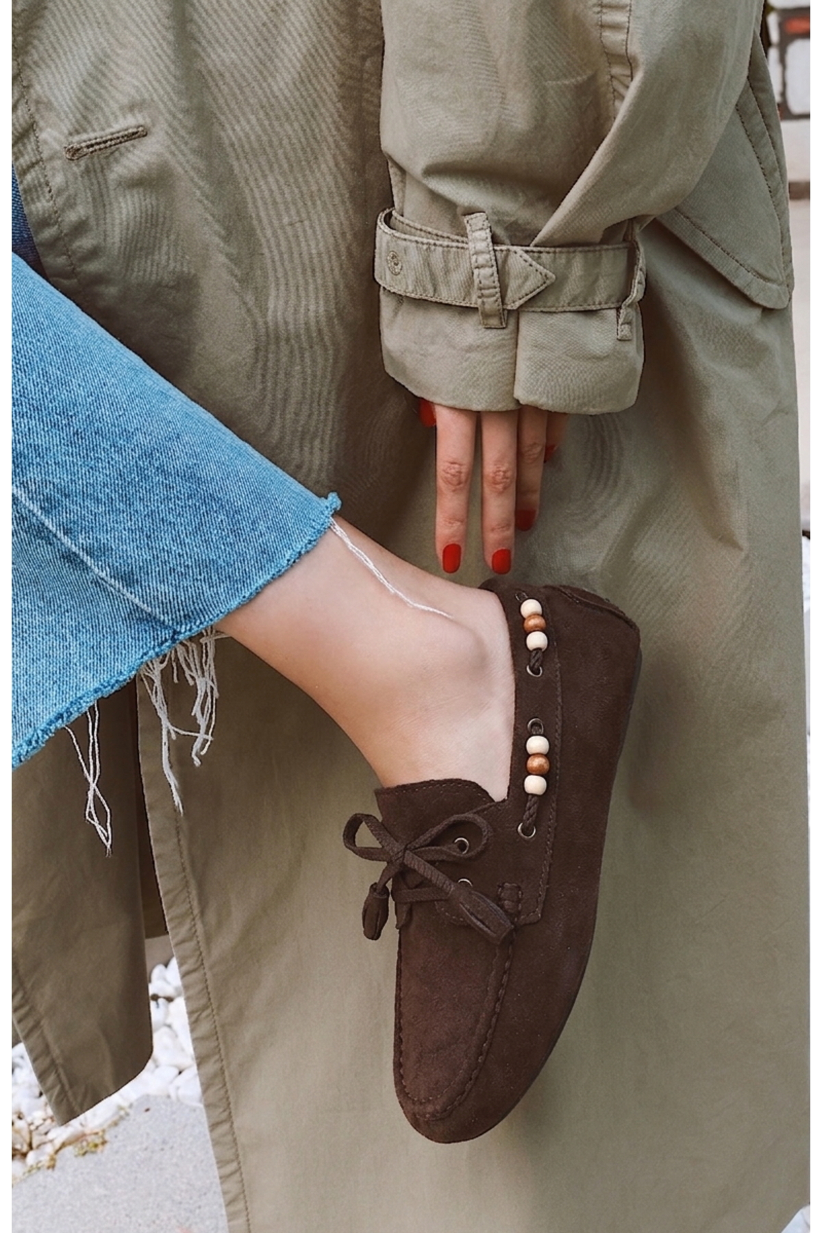 POLKA STORE Tim Süet Püskül Detaylı Hafif Esnek Tabanlı Kadın Loafer Slipon Babet Ayakkabı Mary Jane görsel 3
