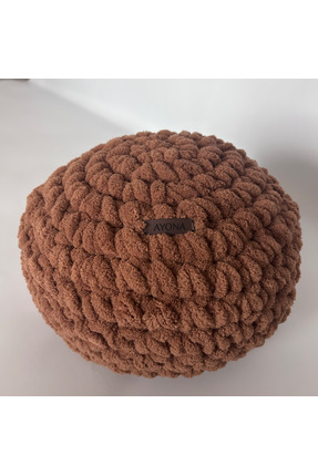 Ayona El Örgüsü Kahverengi Puffy Top Yastık - Ultra Yumuşak Hediyelik Dekorat...