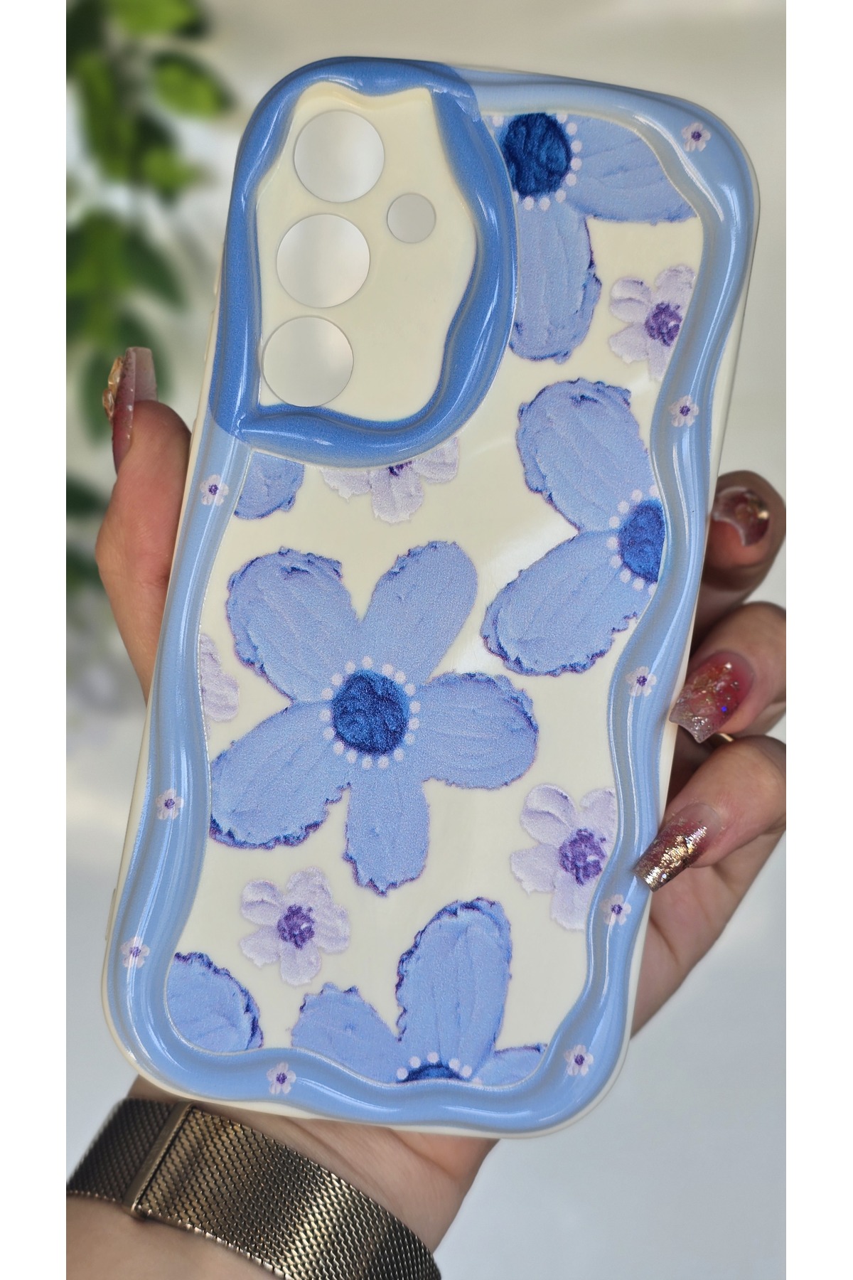 Samsung Galaxy A35 Case Pastel Blue Daisy Pattern Camera Protected Color Silicone Cover