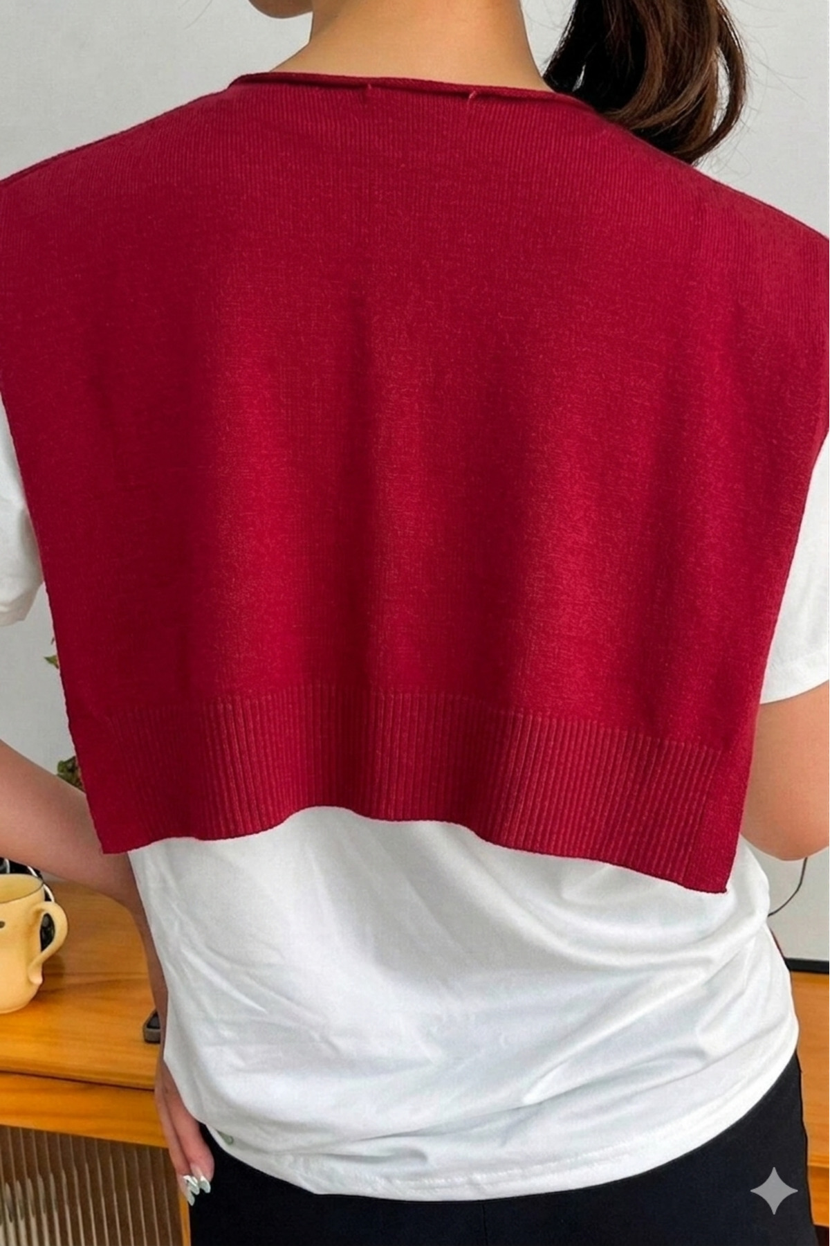 Moibody  %100 Akrilik Triko Örme Ofis ve Günlük Moda Omuz Şalı Kırmızı - Görsel 3