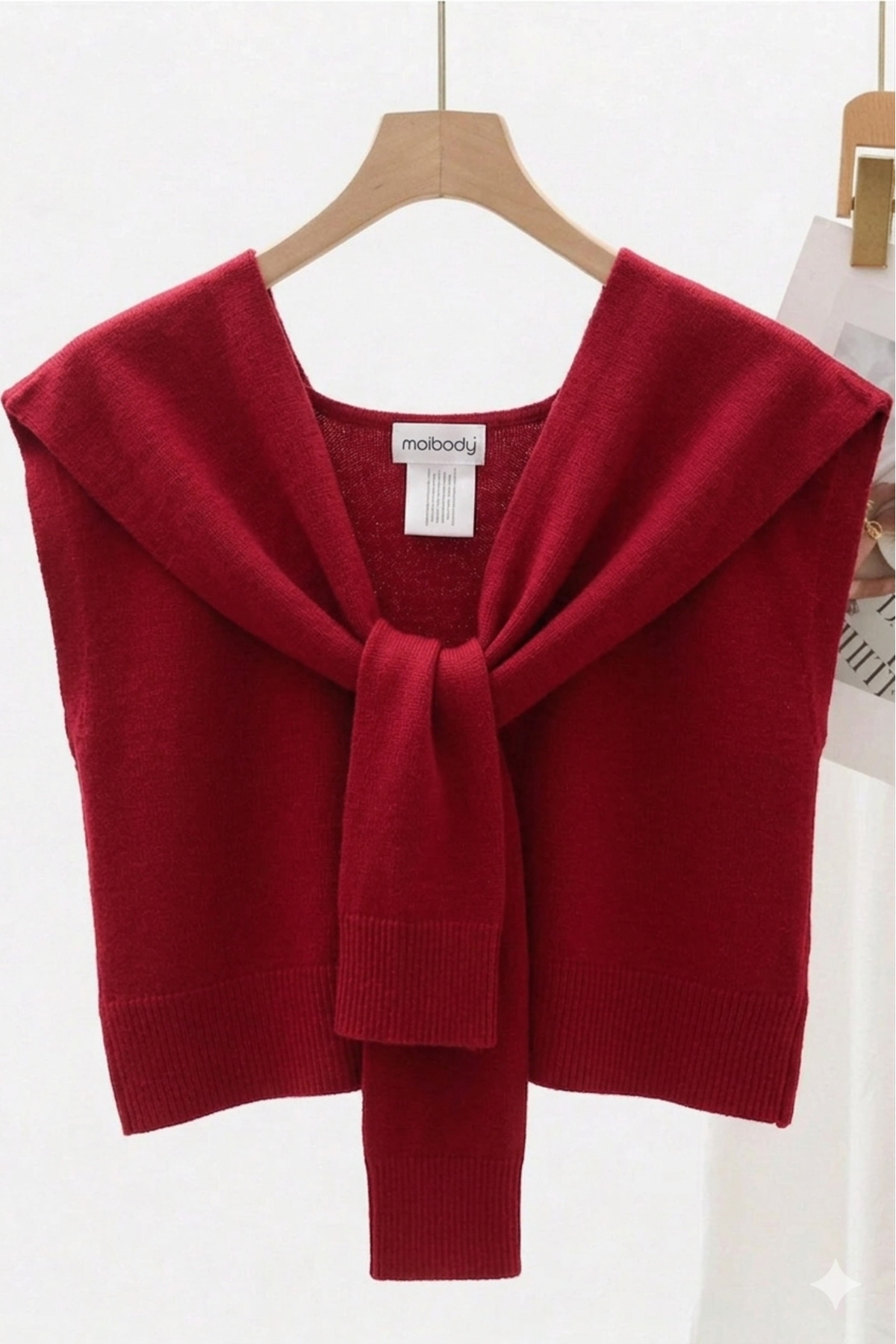 Moibody  %100 Akrilik Triko Örme Ofis ve Günlük Moda Omuz Şalı Kırmızı - Görsel 2