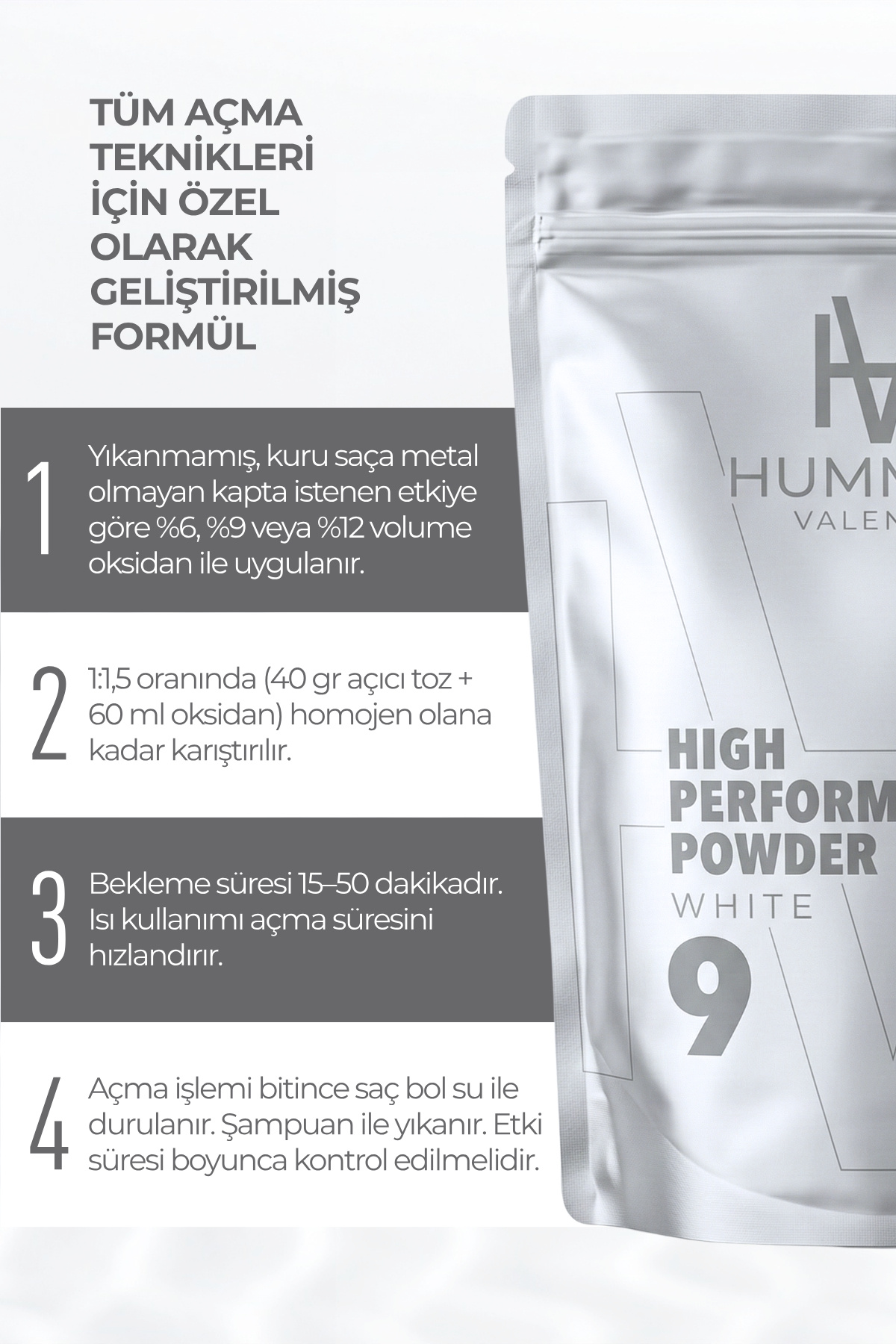 Saç Açıcı Toz (White-Beyaz) Yüksek Performanslı 9 Ton Açma - 500 gr — HML-W — تصویر 4 از 4