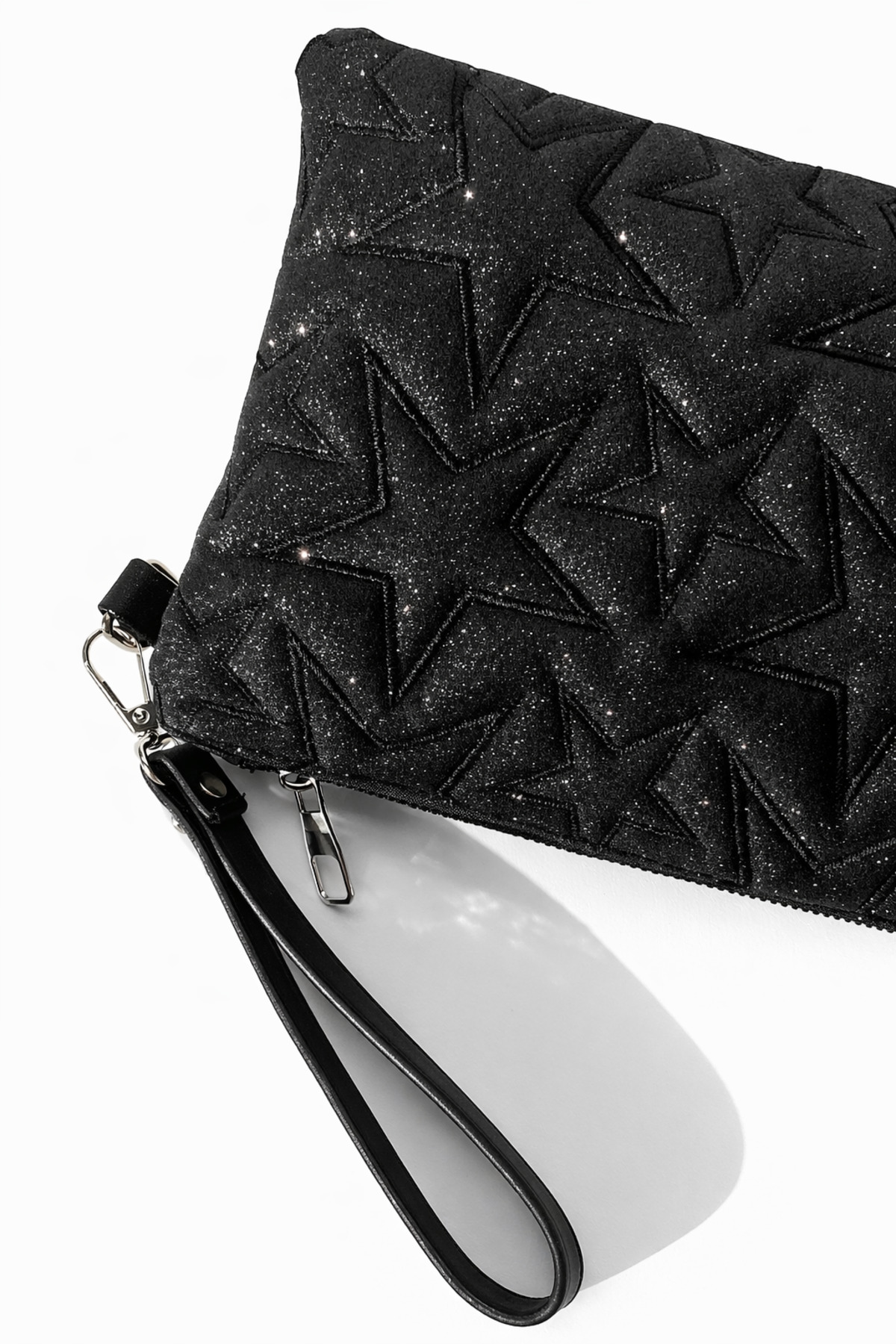 dericom Yıldız Desenli Siyah Simli Kadın Portföy Clutch Çanta görsel 3