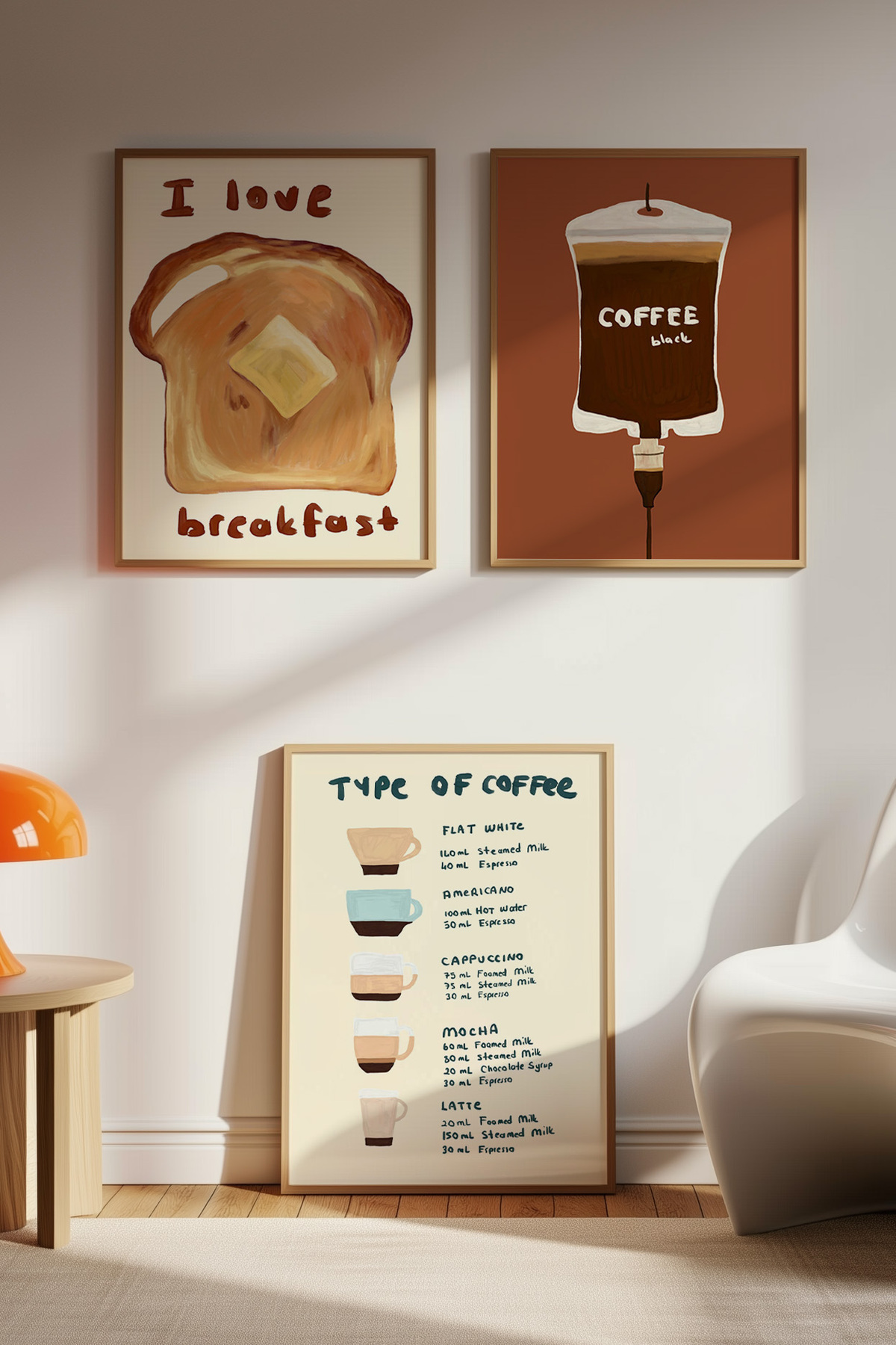 Kahve Temalı Poster Seti 3’lü Mutfak Duvar Dekoru Coffee Art Çerçevesiz