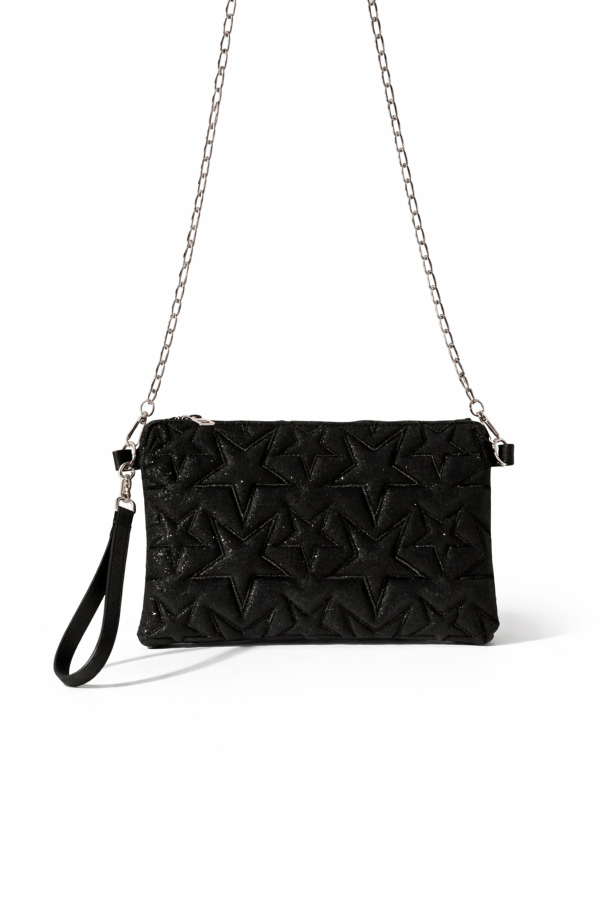 dericom Yıldız Desenli Siyah Simli Kadın Portföy Clutch Çanta görsel 6