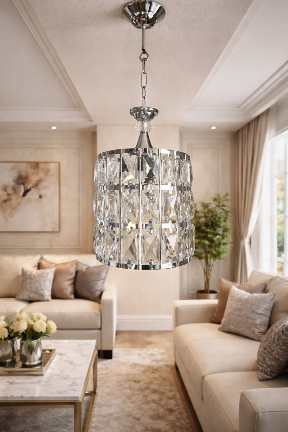 AHU 3-LIGHT chrome plated stone ceiling chandelier