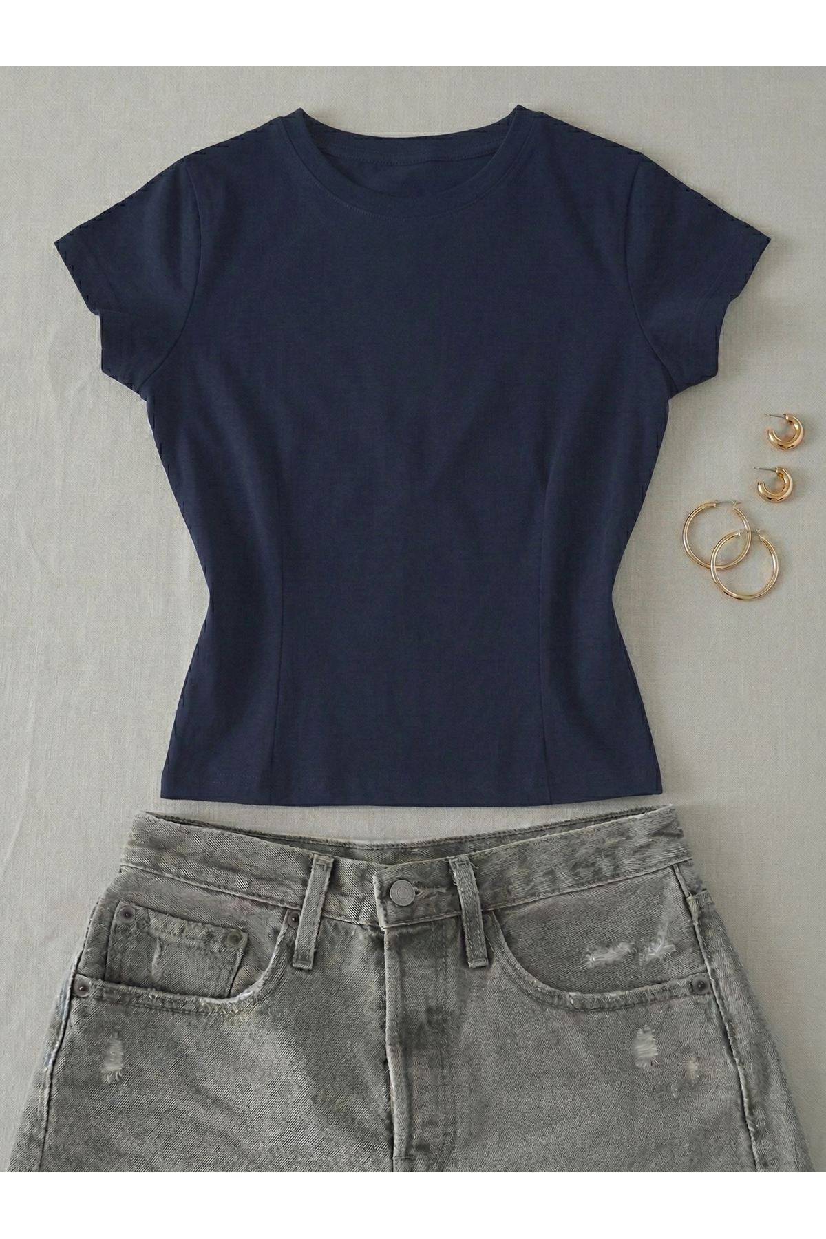 NİCE  Kadın Çiçek Baskılı - Likralı Kısa Kol Body Tee Crop - Görsel 2