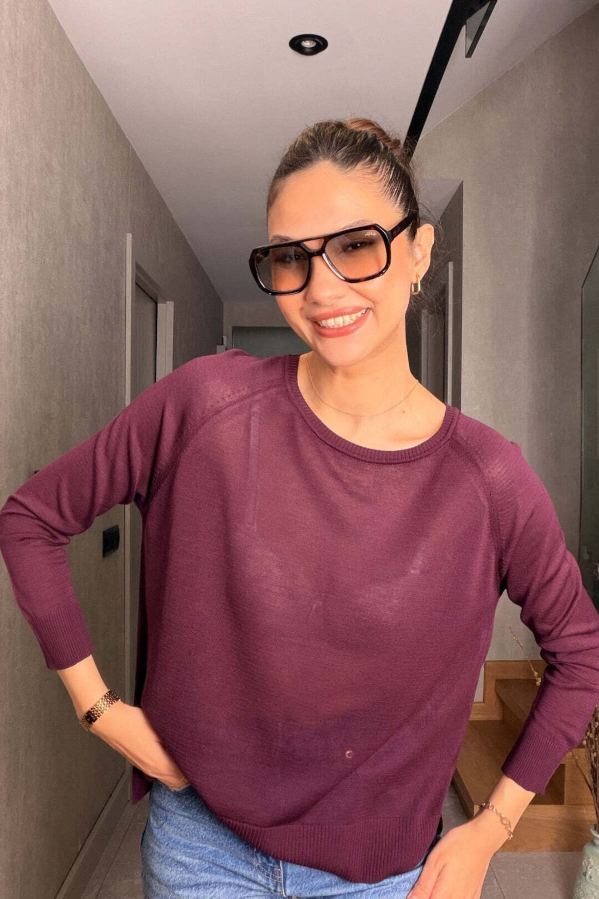 FABB  Mürdüm Uzun Kollu Merserize Bluz