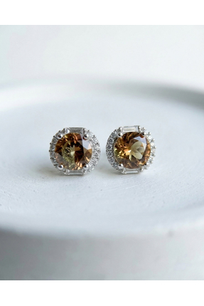 ERU JEWELLERY 925 Ayar Gümüş Sultanit Küpe – Yuvarlak Kesim Halo Zirkon Detay...